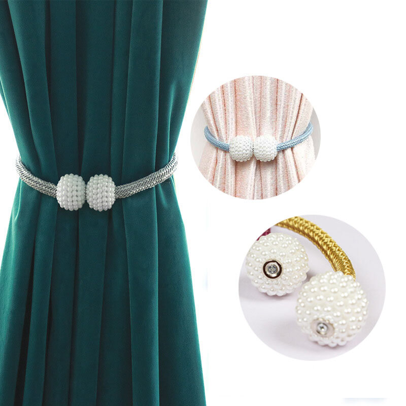 Mini fibbia per tende 14 colori corda spessa grande perla fibbia magnetica 2.5cm fibbia perlata cinghia per tende corda per cravatta accessori per la casa
