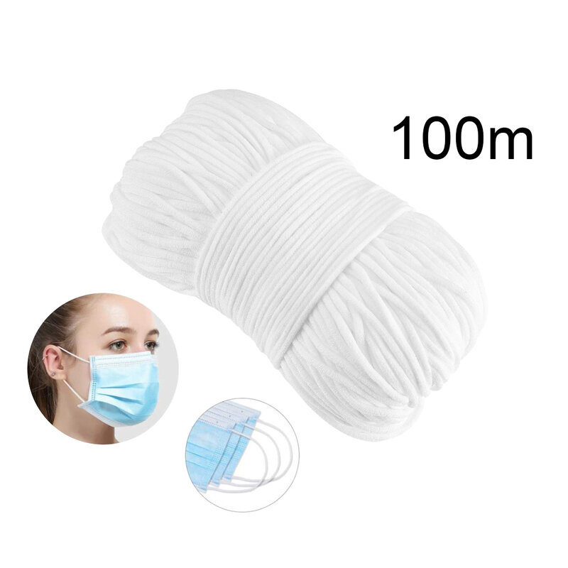 3MM 10-100 Meter Putih Hitam Tipis Bulat Pita Elastis Tali Elastis untuk Masker Garmen Pita Elastis untuk DIY Aksesoris Jahit