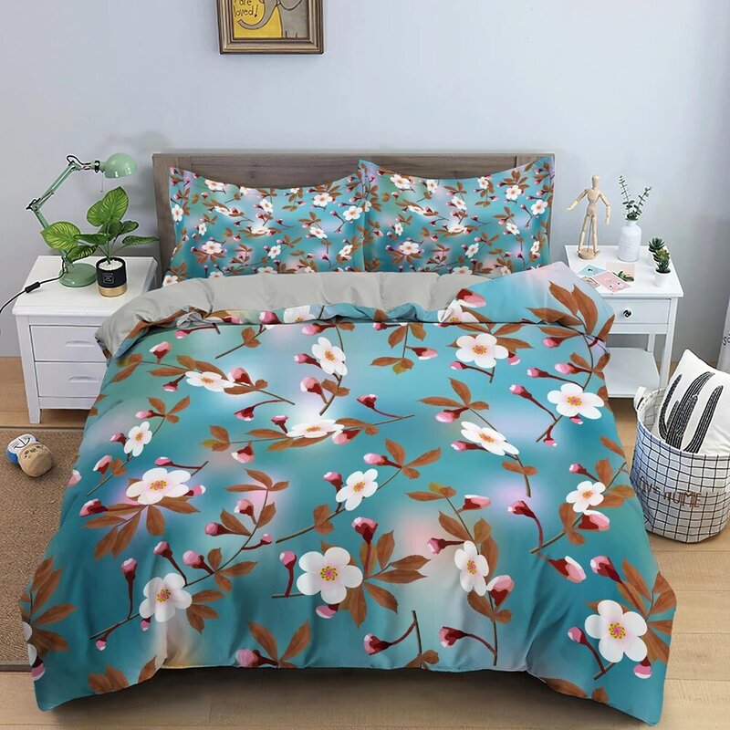 Flowers Pattern Bedding Sets Duvet Cover Bedclothes with Pillowcase Quilt Cover Single/King/Queen Size for Kids Bedroom