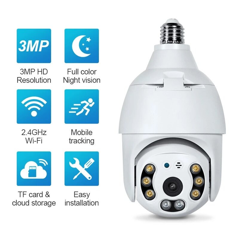 3MP Full HD Wireless IP Camera Wifi Camera Lamp Head Camera  PTZ for Smart Monitor CCTV Cam Night Vision Security Surveillance