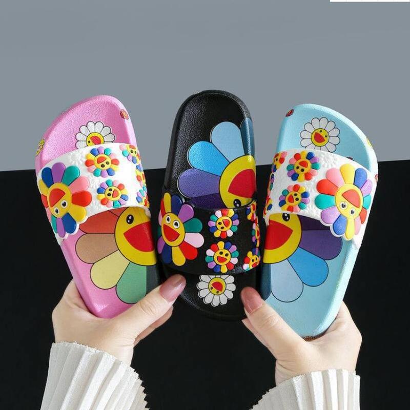 Dzieci śliczne buty dziewczynka i chłopcy słonecznik Flip Flop maluch miękkie Snadals dziecięce modne pantofle Wz256