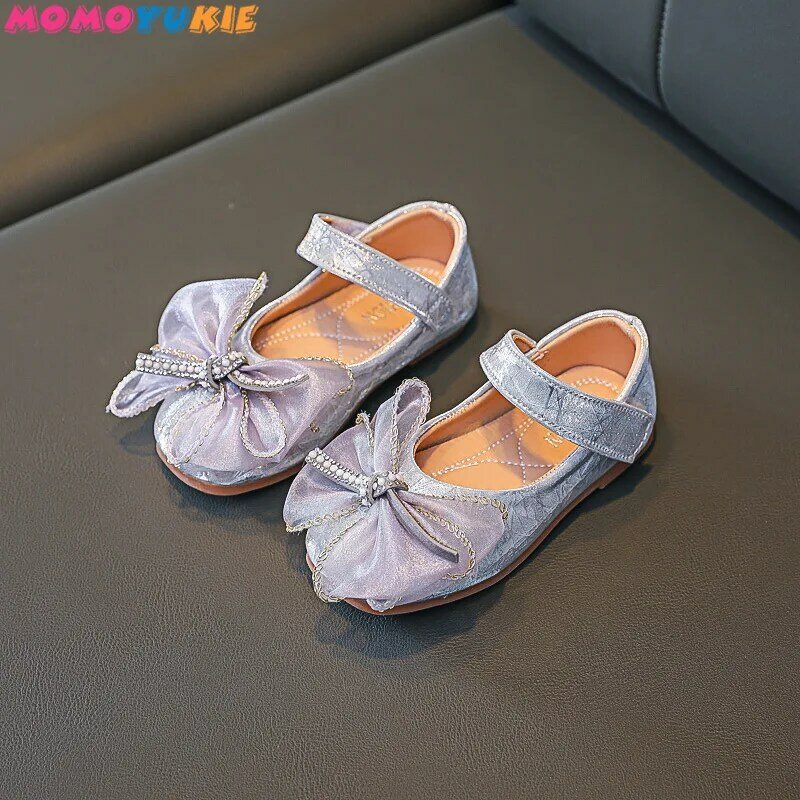 Sepatu Kupu-kupu Perempuan 2021 Sepatu Putri Bling Anak Perempuan Musim Gugur Mode Baru Sepatu Dansa Manik-manik Tali Sepatu Flat Anak Antiselip