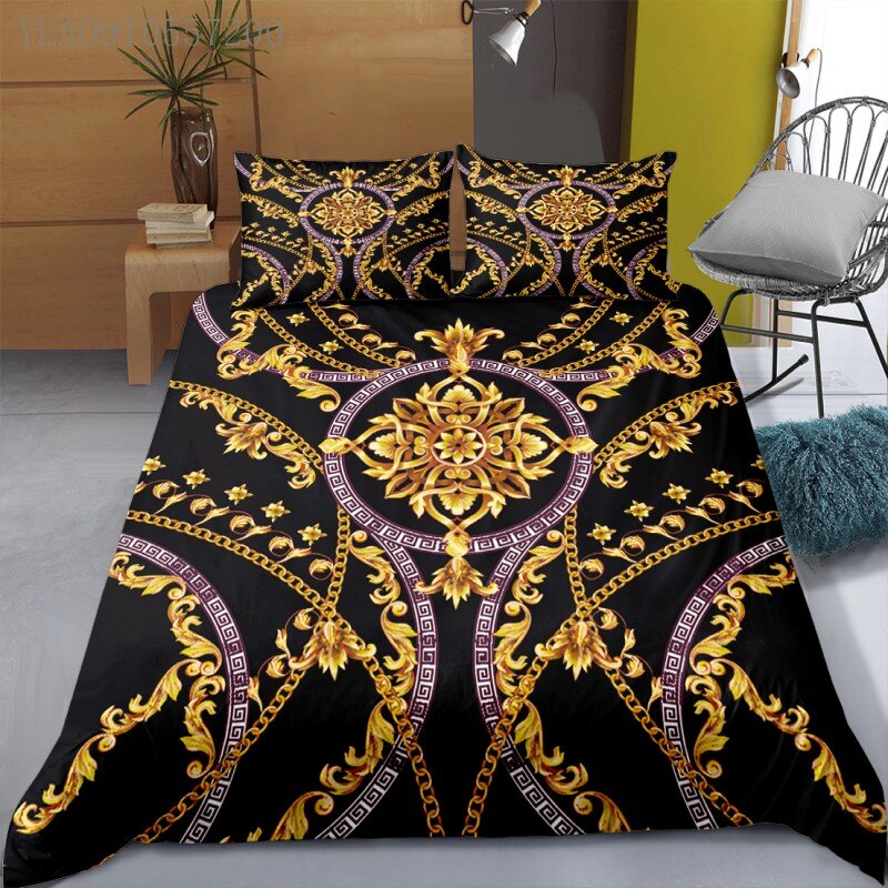 الكلاسيكية الفاخرة حاف الغطاء ثلاثية الأبعاد طباعة طقم سرير النمط الأوروبي ستوكات المفارش مزدوجة الملك الحجم غطاء لحاف أغطية سرير