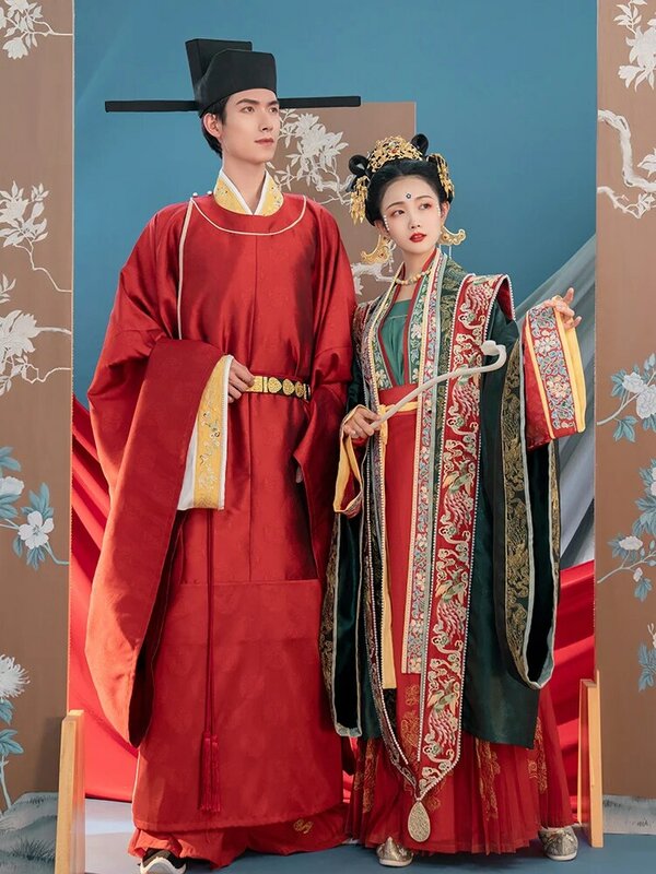 Asli Hanfu Pakaian Fashion Pria Gaun Pernikahan Kerah Bulat Dinasti Song
