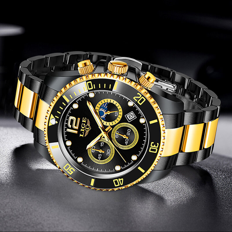 LIGE-신제품 남성 캐주얼 스포츠 시계, 남성용 최고 럭셔리 브랜드 시계, 방수 빛나는 스테인레스 스틸 남성용 손목 시계, 2021