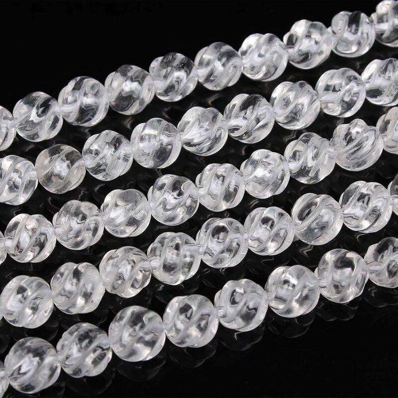 Natuurlijke Witte Kristal Edelsteen 3D Wave Gesneden Clear Quartz 6 8 10 12Mm Ronde Kralen Accessoires Voor Ketting Armband diy Sieraden