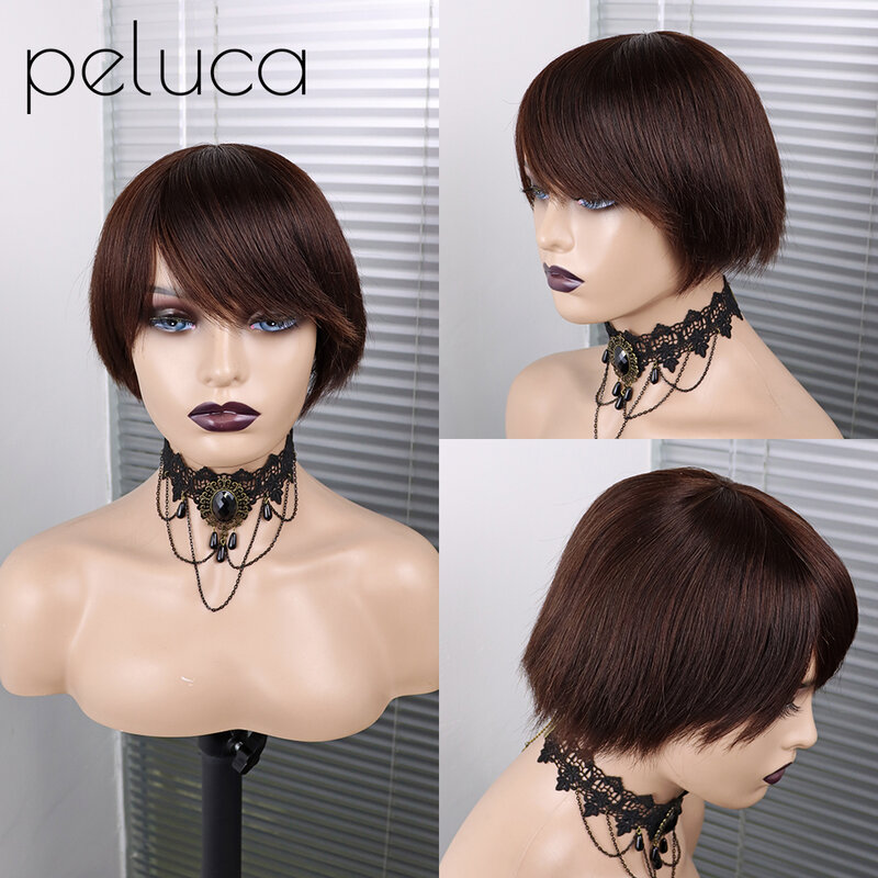 Peluca Pixie Cut 가발 인간의 머리카락 짧은 스트레이트 가발 흑인 여성을위한 브라질 헤어 가발 Straight Pixie Cut 페루 가발 pelucas