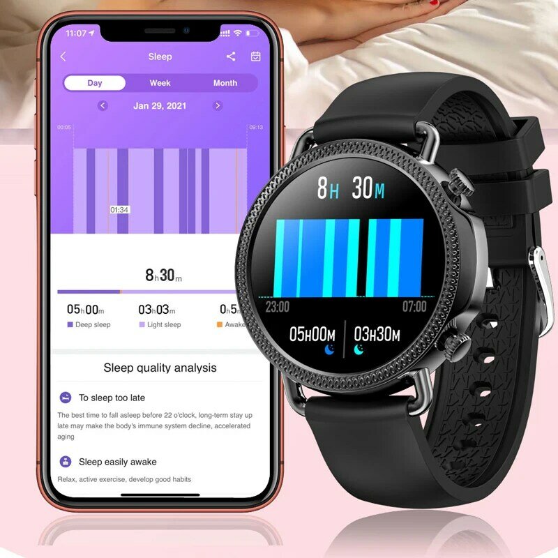 Rollstimi-reloj inteligente para hombre y mujer, pulsera completamente táctil resistente al agua IP67, con Monitor de ritmo cardíaco y sueño, a la moda