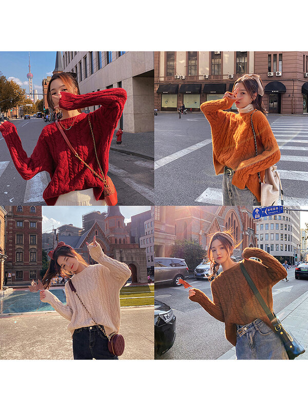 Knitted Sweater Thick Thread Short Sweater Women's Loose Fall and Winter Outer Wear Pullover Thickened Lazy Twist Sweater