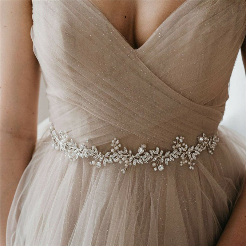 2021 Bridal Wedding Handmade Alloy Pearl Shiny Diamond Belt Wedding Dress Accessories Decoration