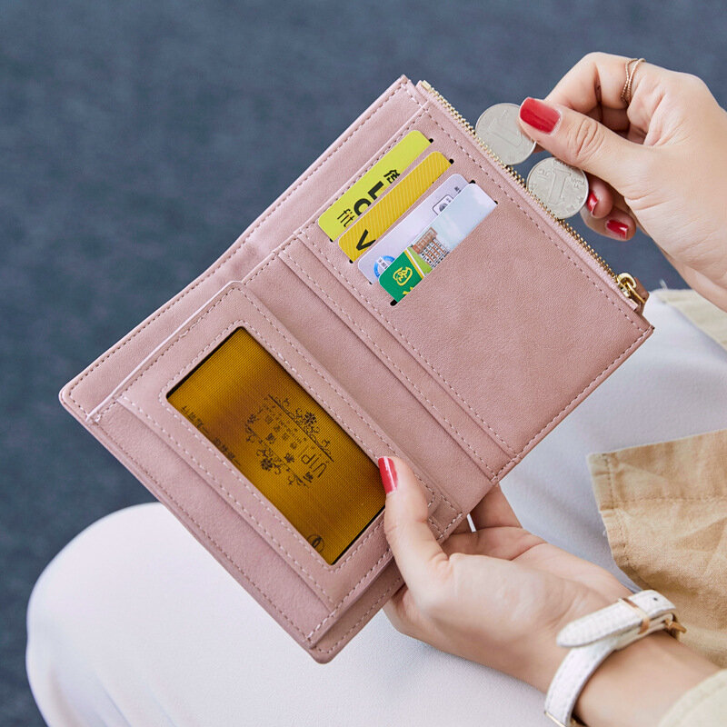 Billeteras cortas multifunción para mujer, Mini billetera Coreana de cuero PU con cierre de cremallera, monedero femenino, tarjetero de mano
