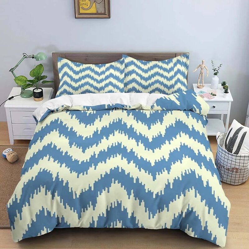 Parure de lit avec motif géométrique ondulé 3D, ensemble de literie avec housse de couette et taie d'oreiller, pour adultes et enfants
