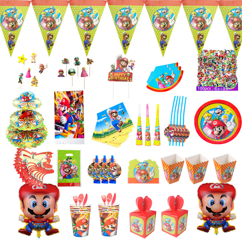 Mari-Oed Thema Feestartikelen 20 Kids Jongens Faovr Verjaardagen Decoratie Cups Stickers Platen Bros Party Ballon Stand Decor