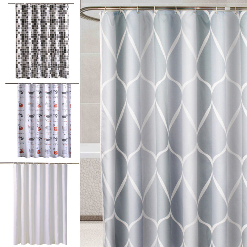 Waterproof Bath Curtain Geometric Printed Bathroom Shower Curtain Set with 12 Hooks Waterproof Bathroom Curtains