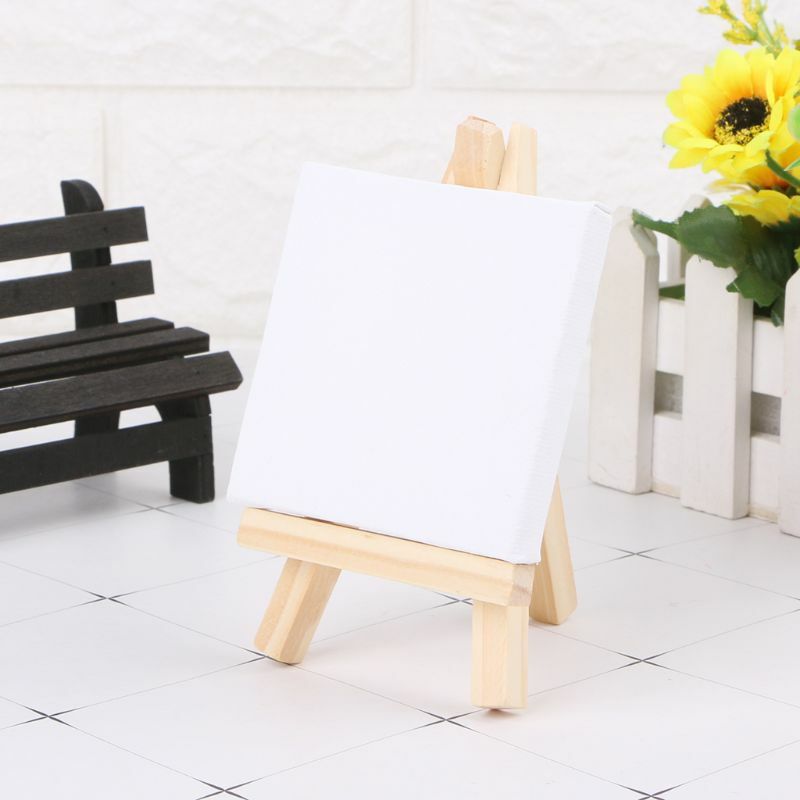 7*12cm Mini Canvas And Natural Wood Easel Set For Art Painting Drawing Craft Wedding Supply U1JA