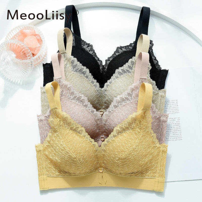 MeooLiisy-Sujetador de encaje inalámbrico para mujer, ropa interior de realce, conjunto femenino, lencería Sexy íntima