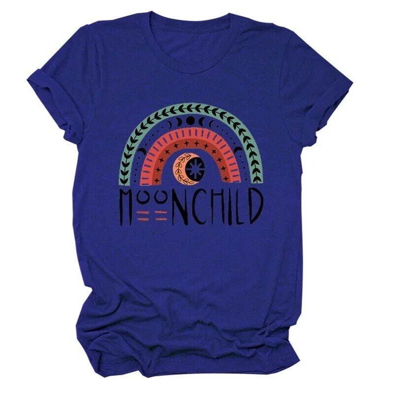 Rainbow Moon dziecko drukuj kobiety T koszula z krótkim rękawem O szyi luźna koszulka damska koszulka damska topy ubrania Camisetas Mujer