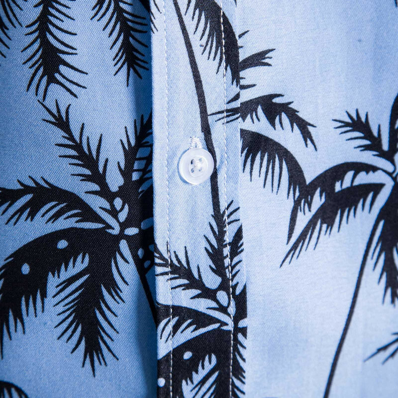 Mens Hawaiian ฤดูใบไม้ผลิฤดูร้อนเสื้อลำลอง Shitrs ใบปาล์มพิมพ์ Tropical แขนสั้นเสื้อชายหาดเสื้อ