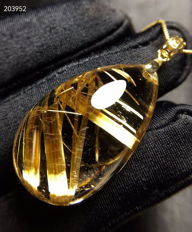 Top naturalne złote Rutilated kwarcowy kropla wody wisiorek 31.3*19.2*13mm bogaty kryształ Rutilated biżuteria kobiety mężczyźni brazylia AAAAAA