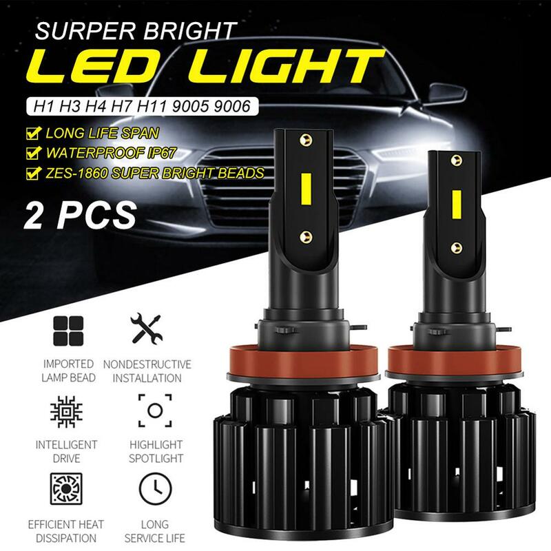 Светодиодные лампы для автомобильных фар, 1 пара, супер яркие ZES-1860 9-30 в, 6500K, 8000 лм, H1/H3/H4/H7/H11/9005/9006, водонепроницаемость IP67