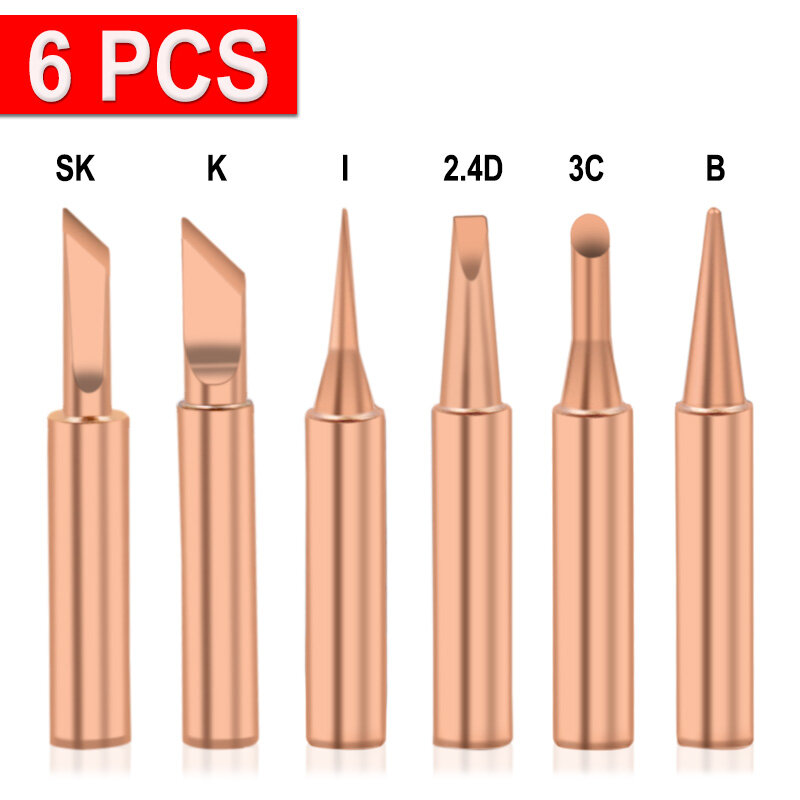 Uds 6 uds de cobre puro 900M-T punta para soldador soldadura libre de plomo consejos cabeza de soldadura BGA soldadura herramientas