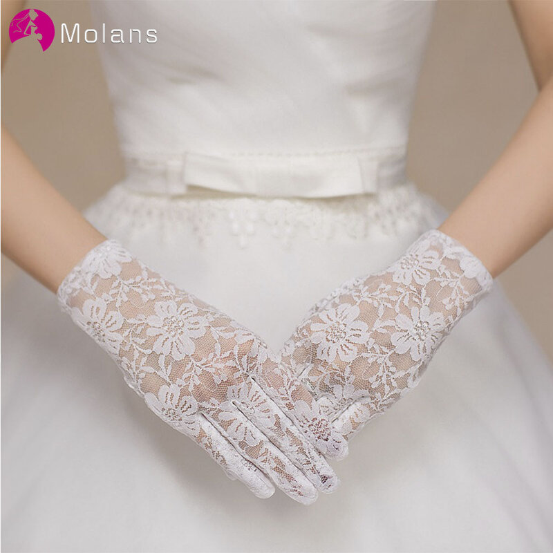 Molans 1 Pair of Short Lace Gloves UV Protection Full Finger Gloves Outdoor Driving Gloves Prom Party Driving Wedding Gloves