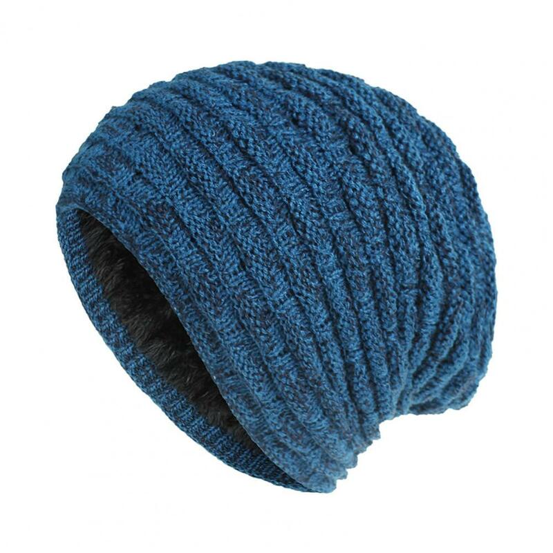 Women Autumn Winter Solid Color Plush Warm Knitted Baggy Beanie Hat Slouchy Cap