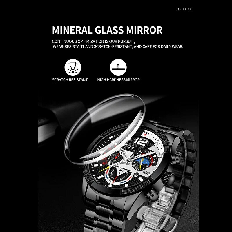 Новые мужские кварцевые часы NIBOSI 2021 июня, светящиеся наручные часы, водонепроницаемые деловые часы, спортивные часы, мужские часы с шестью у...