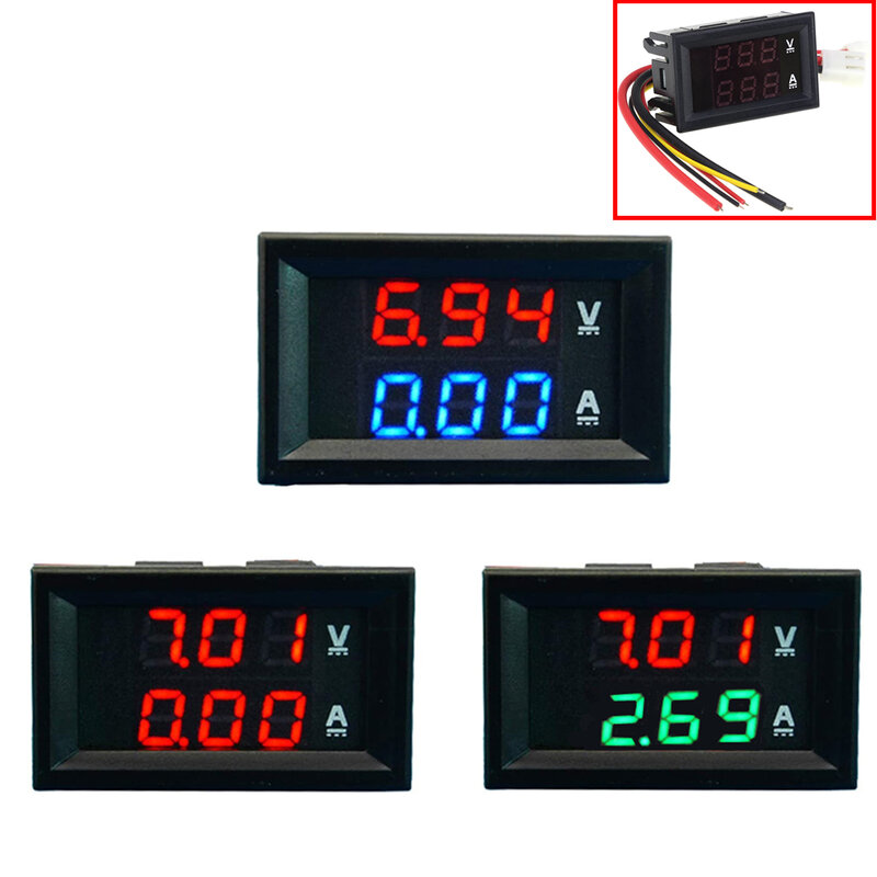 高品質の電圧計100V 10A,電圧計,青色LED,赤,デュアルデジタル