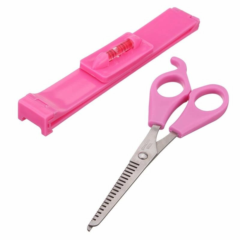 Diy rosa artefato estilos horizontal dentes camadas profissionais clipper poda mulheres meninas ferramentas de corte cabelo guia franja