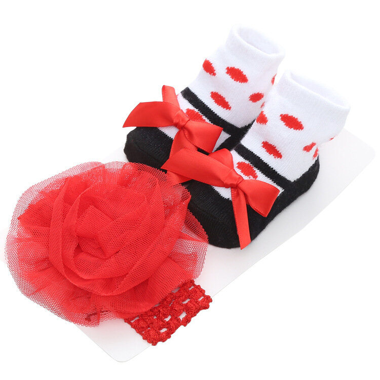 Calcetines de encaje de Color sólido para recién nacido + diadema para bebé, 2 uds., calcetines de princesa con lazo + conjunto de banda para el pelo, accesorios para fotos de niños, Baby Shower