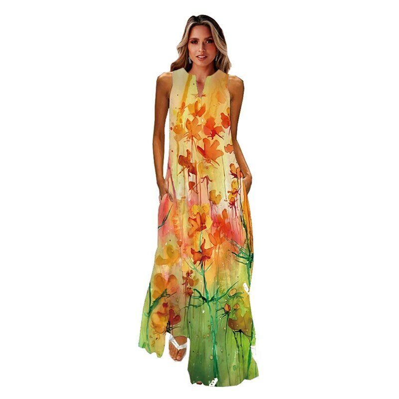 WAYOFLOVE moda zielona sukienka bez rękawów letnie wakacje plaża Casual Vintage luźne długie sukienki kobieta Homewe 2022 sukienka kobiet