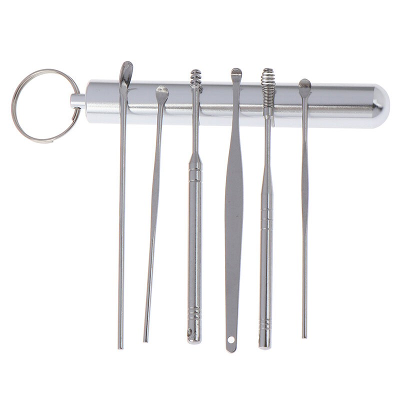 6 pz/set in acciaio inox spirale orecchio Pick cucchiaio orecchio cera rimozione detergente multifunzione portatile orecchio Pick cura dell'orecchio strumenti di bellezza