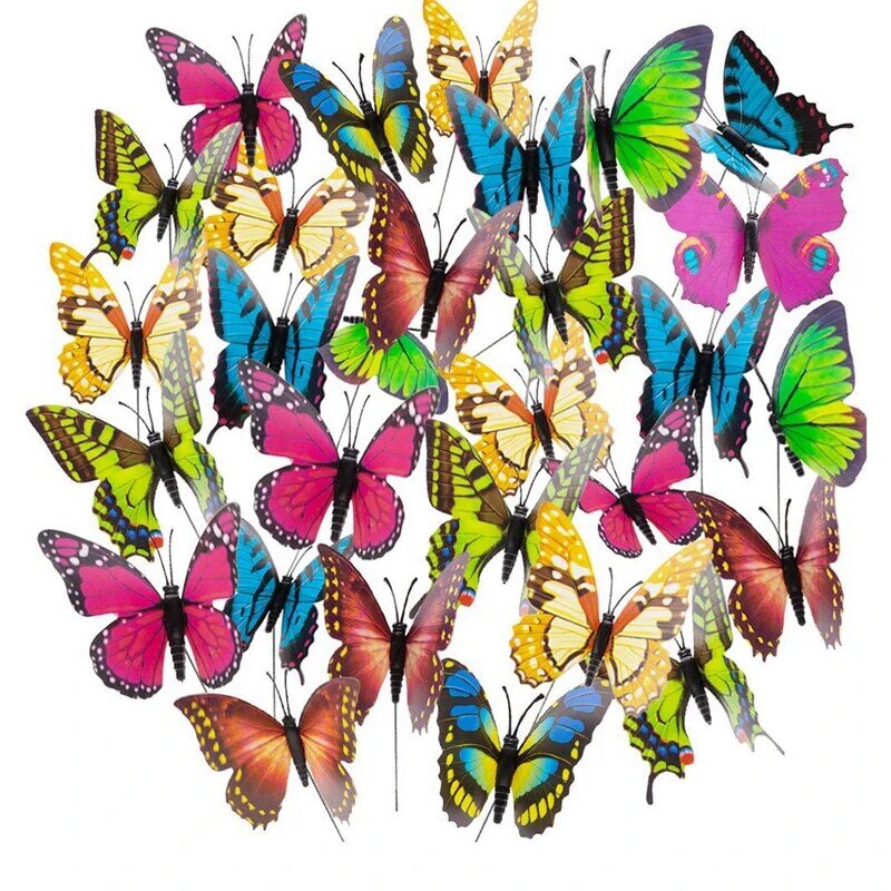 Novo brincos de borboleta, 50 peças de ornamento de borboleta para jardim, decoração à prova d'água para quintal/exterior, pátio, planta po