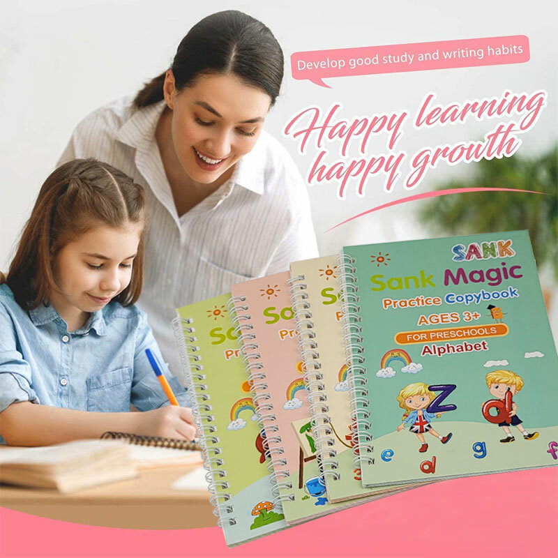 4 Boek Voorbeeldenboek Herbruikbare Gratis Vegen Kinderen Vroege Onderwijs Speelgoed Engels 3D Groef Handschrift Kalligrafie