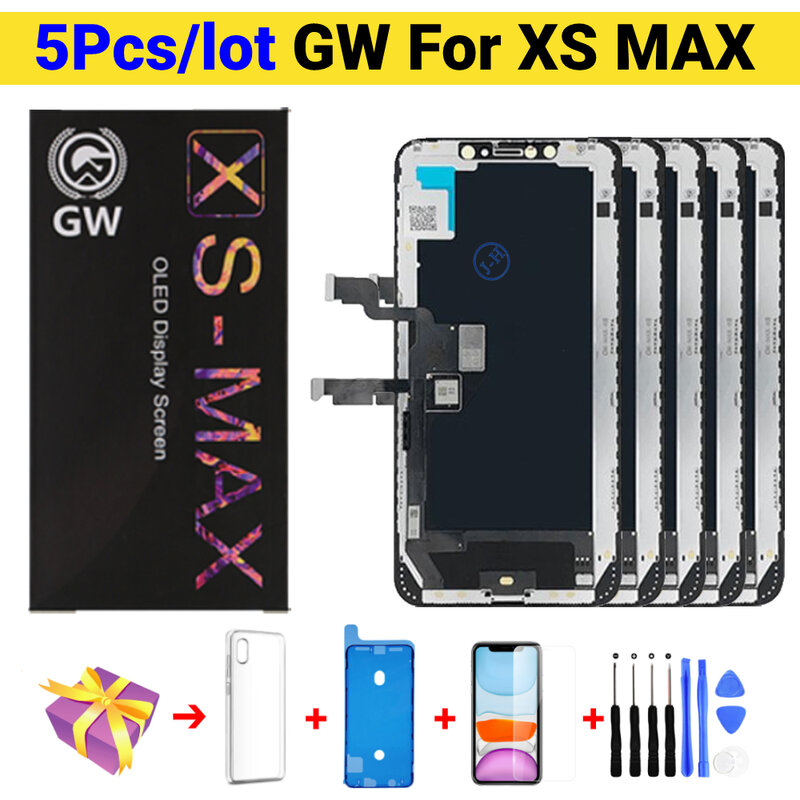 Tela gw gx oled para iphone, x xs max 11 pro max, 5 peças, substituição de display, reparo perfeito, lcd