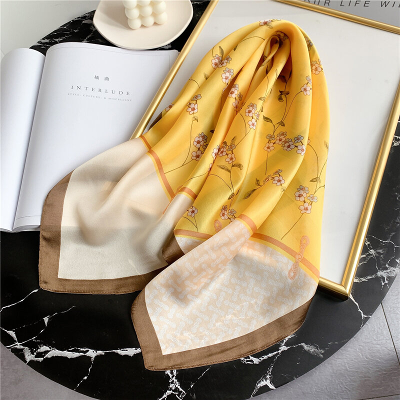 2021 elegante lenço de foulard para mulheres pescoço banda de cabelo de seda sentimento quadrado cachecóis lenço de lenço primavera verão xale envoltórios