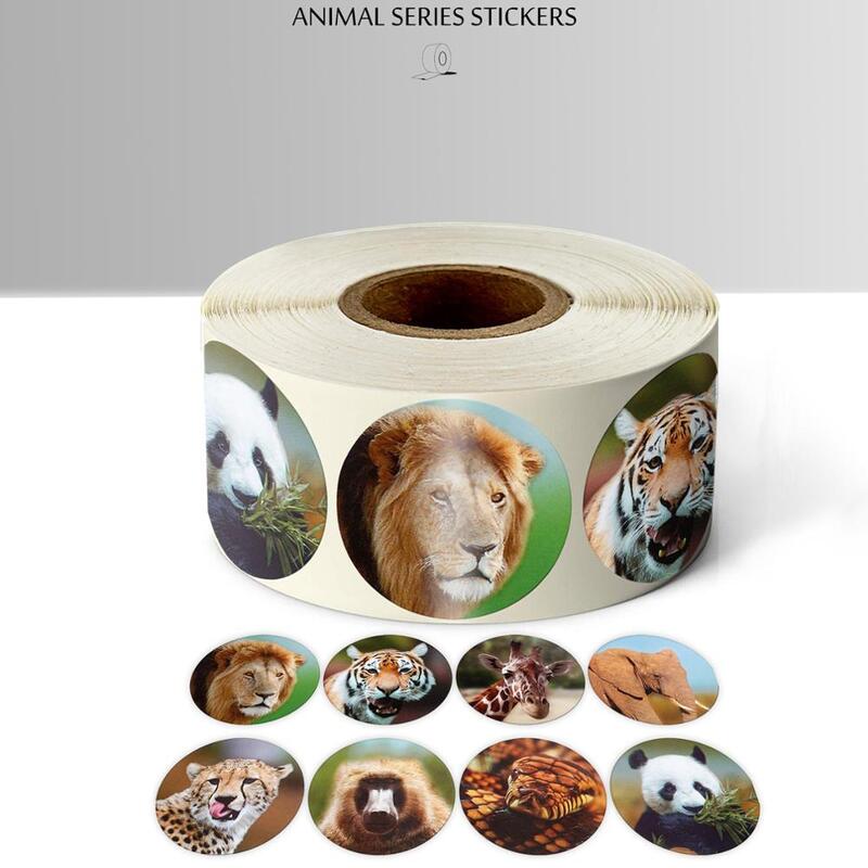 Adesivos redondos de animais do zoológico, adesivos fofos com 8 padrões de animais, adesivos de diário para crianças, presente diy, etiqueta adesiva de papelaria com 500 peças