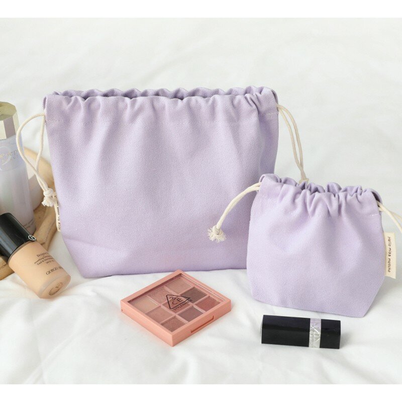 Bolsa de lona cor sólida com cordão, bolsa pequena para presente, de plástico, em tamanho grande, para joias cosméticas femininas