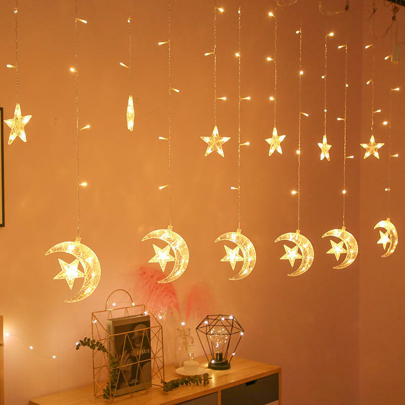 NEW Mubarak Decoraion for Home Moon Star LED Curtain Light String Garland Islamic Muslim Party Al Adha Ramadan Christmas Decor