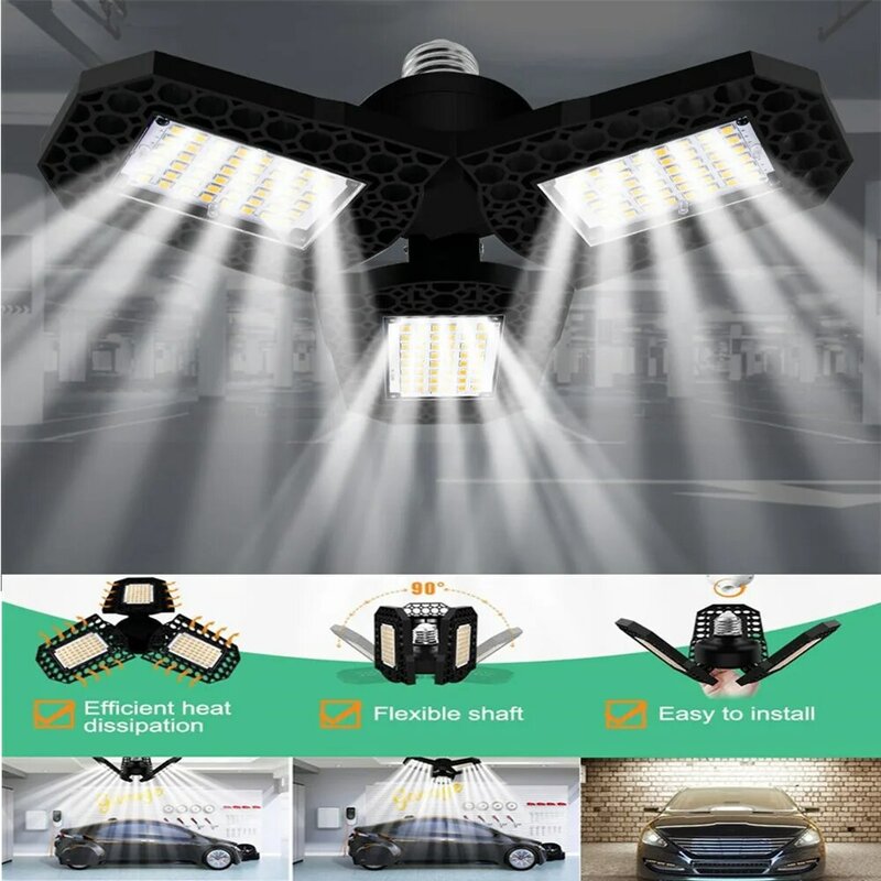 Deformable LED Garage Light Industrial Lamp E27 Super Bright Indoor LED High Bay Workshop Warehouse Lights