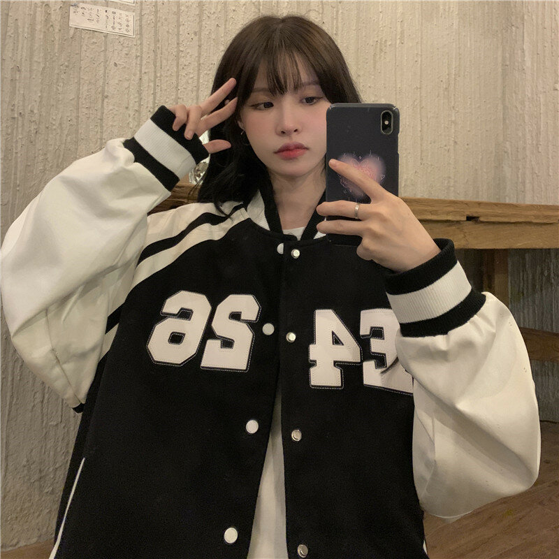 Jaqueta de beisebol do esporte feminino hip hop harajuku e426 carta retalhos jaquetas de couro streetwear unisex casacos universitários