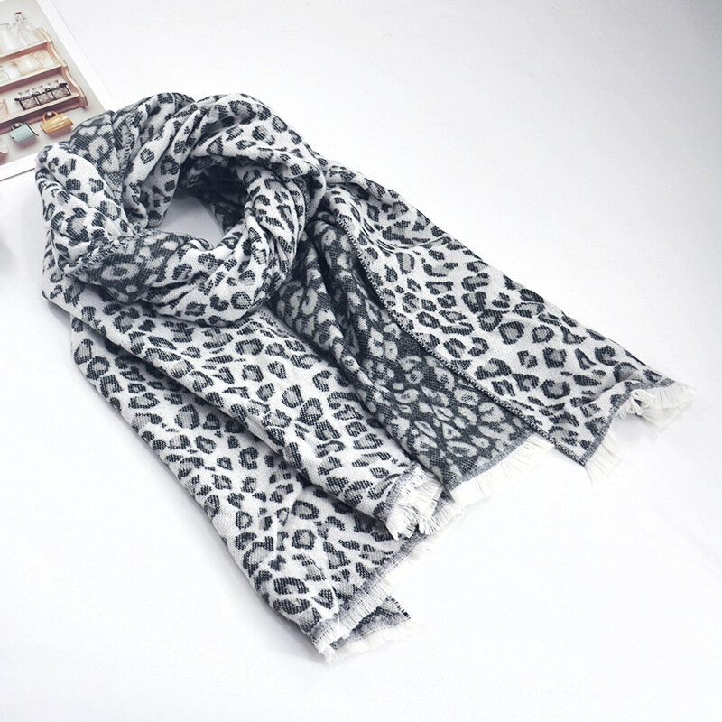 Woven cross-border winter European and American classic shawl acrylic cashmere leopard jacquard female scarf