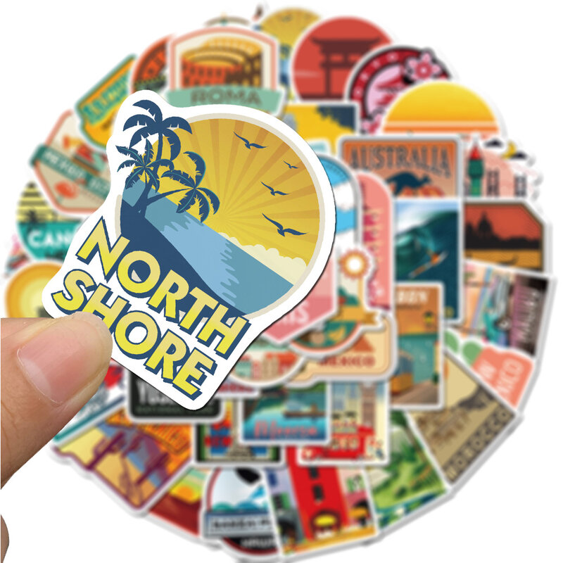 새로운 글로벌 여행 도시 풍경 스티커 데칼 비닐 문구 스크랩북 PS4 스케이트 보드 노트북 기타 스티커, 50 개