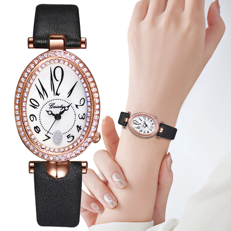 Mode 2021 Neue Oval Zifferblatt Design Frauen Quarz Uhren Damen Kleine Armbanduhren Qualitäten Frau Leder Uhr Relogio Feminino
