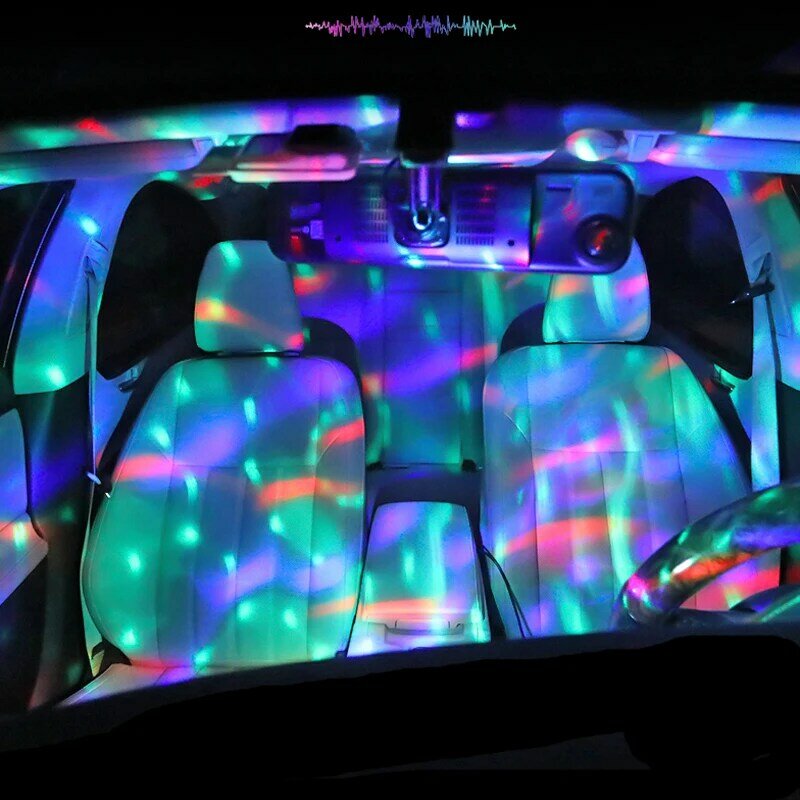 Luces LED de fiesta con USB para coche, lámpara de ambiente de Karaoke con efecto de escenario, 4W, 5V, Bola de discoteca portátil, luz láser colorida para DJ, música