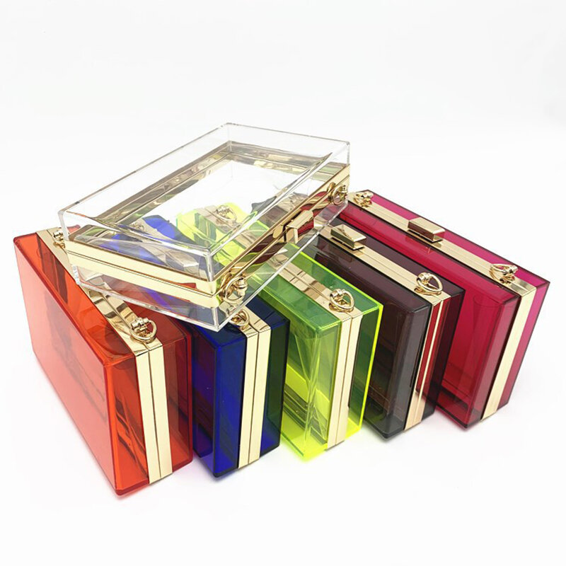 New 2020 Trend Transparent Clear Jelly Acrylic Box Handbag With Chian For Women Elegant Evening Party Shoulder Bag Totes Female