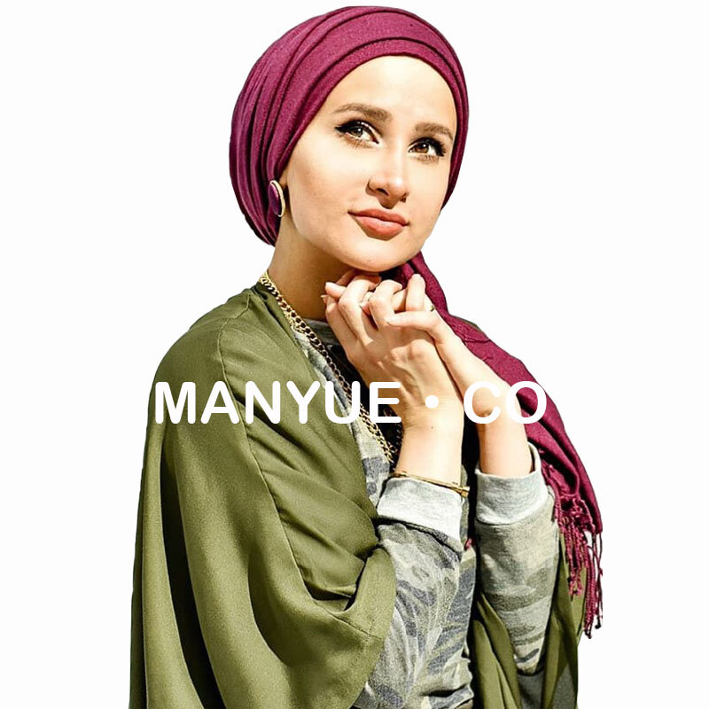 2022 솔리드 컬러 Hijabs 캐시미어 스카프 여성 겨울 따뜻한 롱 Shawls 및 랩 Hijab 스카프 Pashmina Tassels 얇은 머리띠