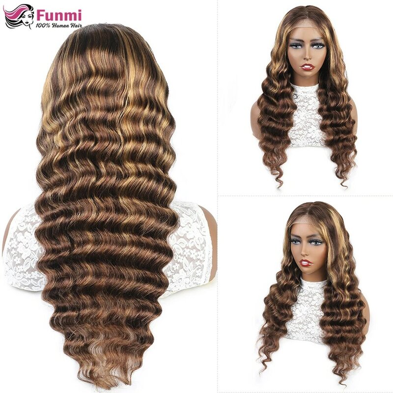 Highlight Wig Human Hair Loose Deep Wave Wig For Black Women Transparent 13x6 Lace Front Wig Pre Plucked Ombre Human Hair Wig