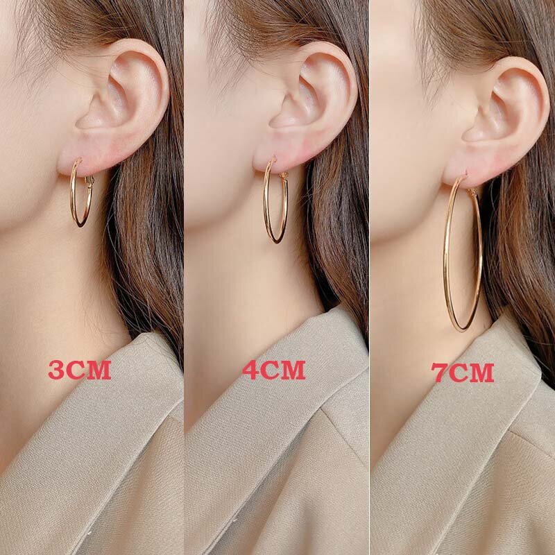 Boucles d'oreilles en forme de cerceau pour femmes, classiques, 3/4/5/6/7CM, en acier inoxydable 316L, médical, ne fait pas de faux, ne fait pas d'allergie, # BL002